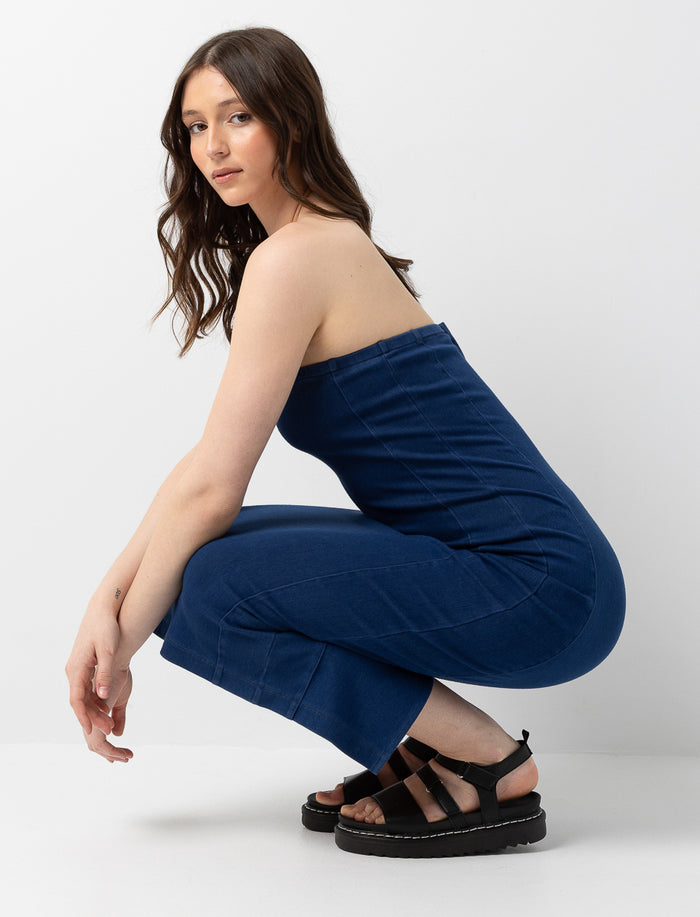 Robe midi ajustée en denim avec fente