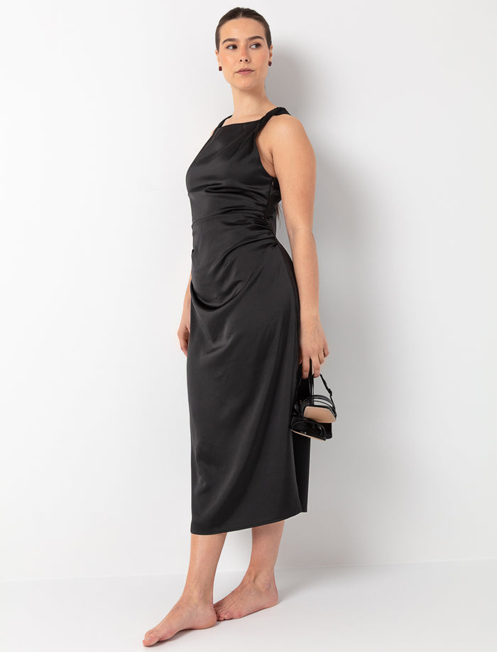 Robe midi fleurie satinée plissée