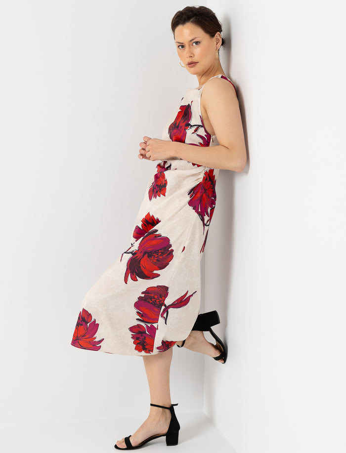 Robe midi fleurie satinée plissée