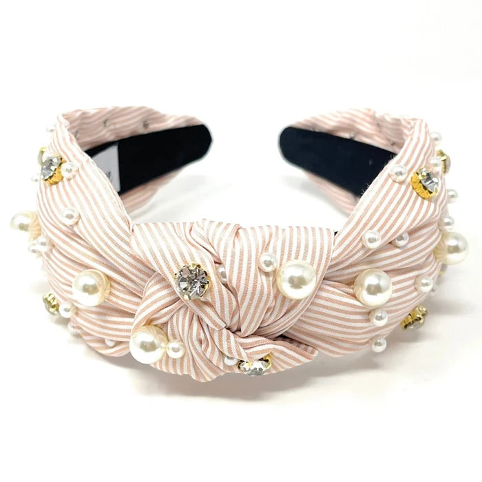 Rose Beige Stripe Knot Headband - Greige Goods