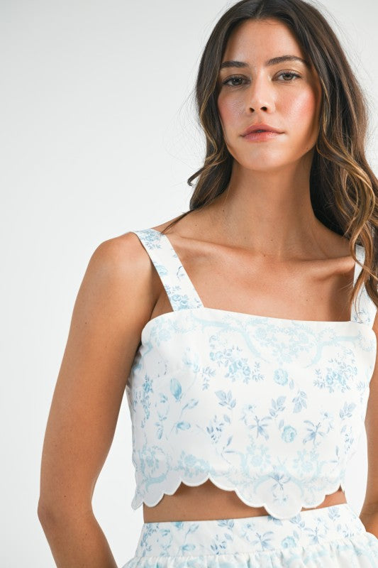 Scalloped Embroidered Cropped Set - Greige Goods