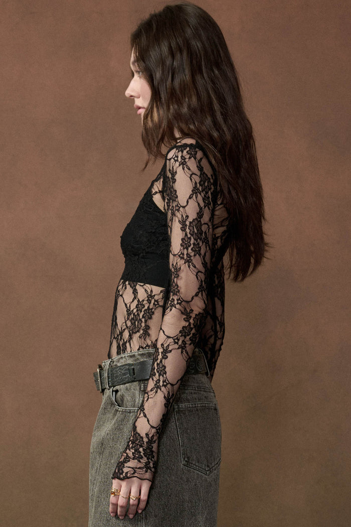 Secret Whisper Sheer Lace Long-Sleeve Layering Top - ShopPromesa