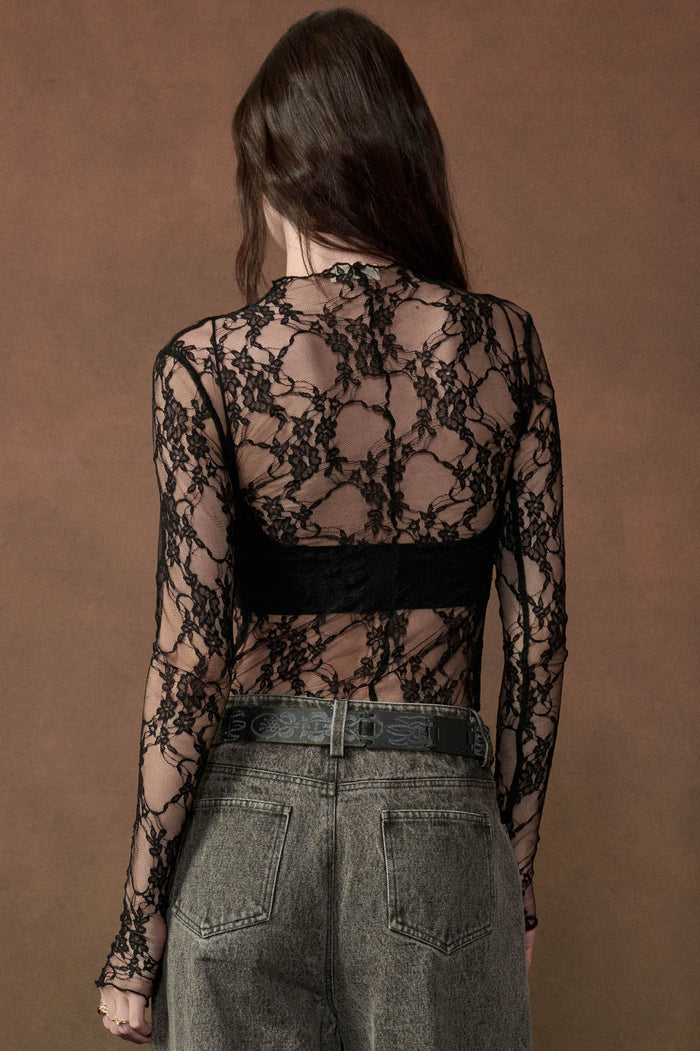 Secret Whisper Sheer Lace Long-Sleeve Layering Top - ShopPromesa