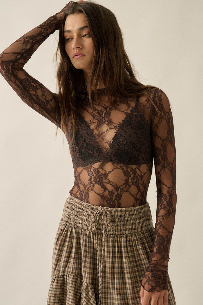 Secret Whisper Sheer Lace Long-Sleeve Layering Top - ShopPromesa
