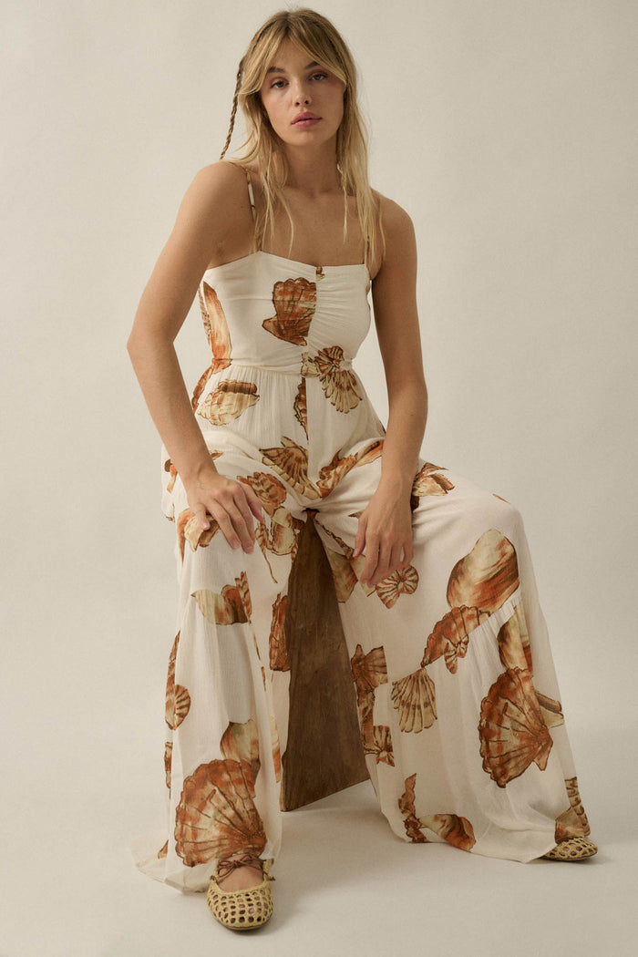 Shell Game Shell-Print Wide-Leg Ruffle Jumpsuit - ShopPromesa