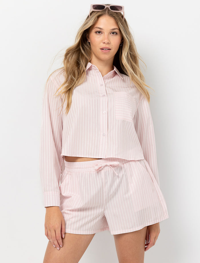 Short à rayures à taille élastique