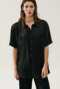 Silk Laundry Short Sleeve Boyfriend Shirt - Black