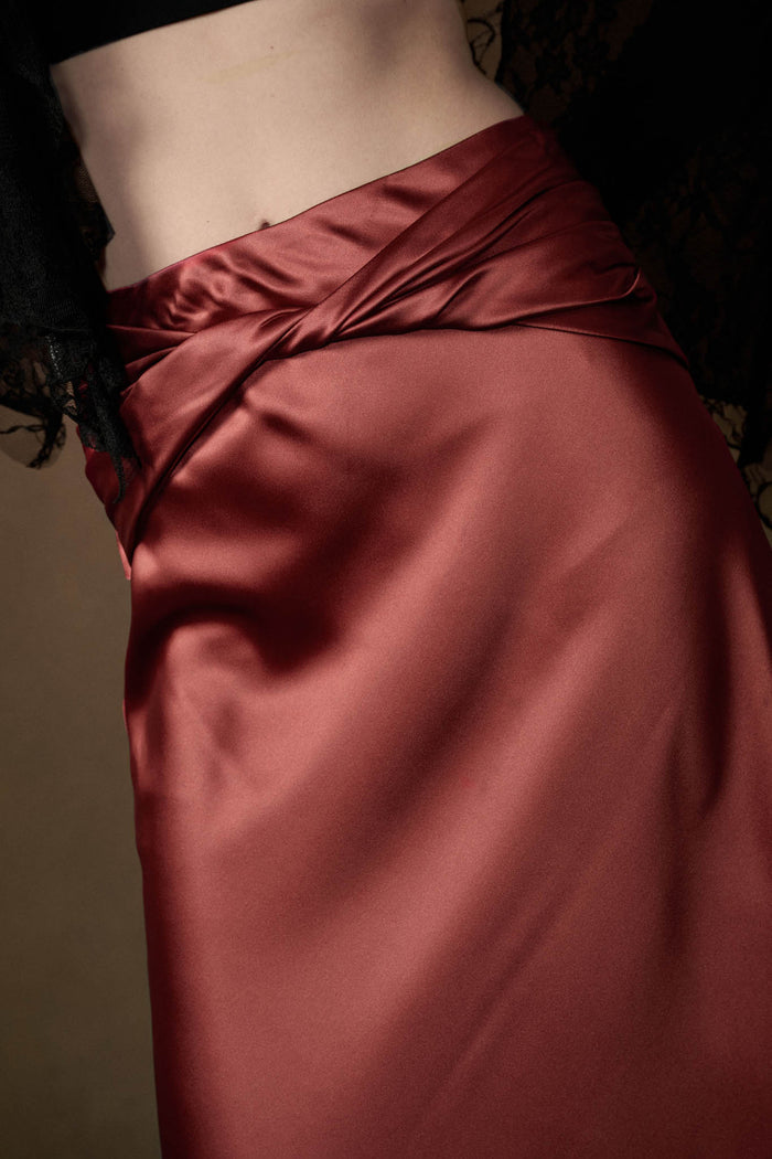 Silky Touch Twist-Front Bias-Cut Satin Maxi Skirt - ShopPromesa