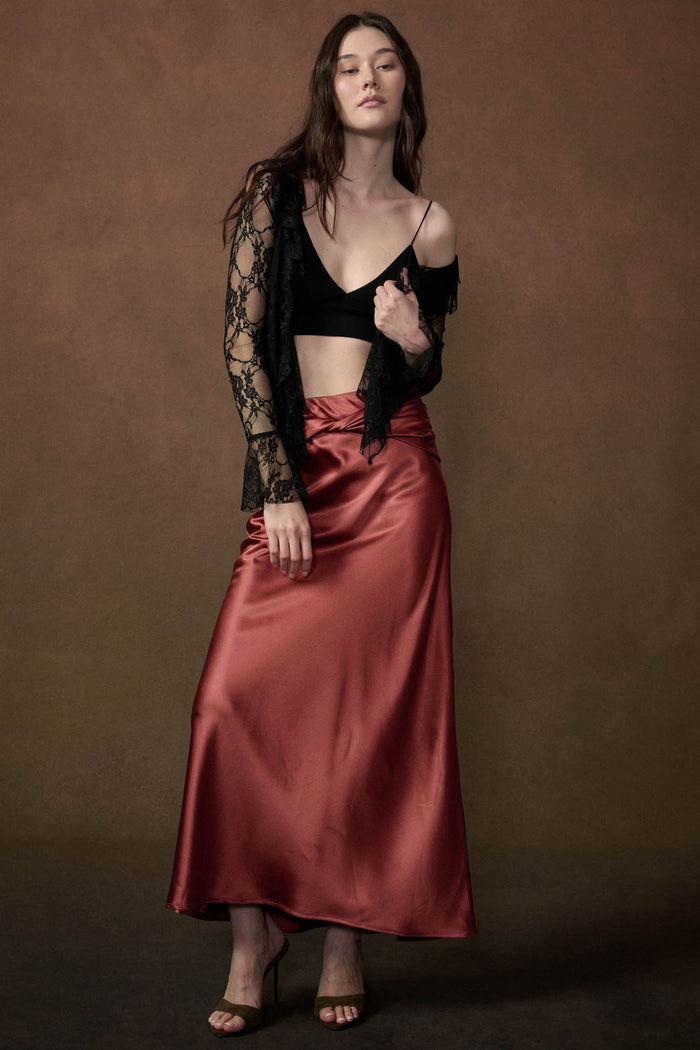 Silky Touch Twist-Front Bias-Cut Satin Maxi Skirt - ShopPromesa