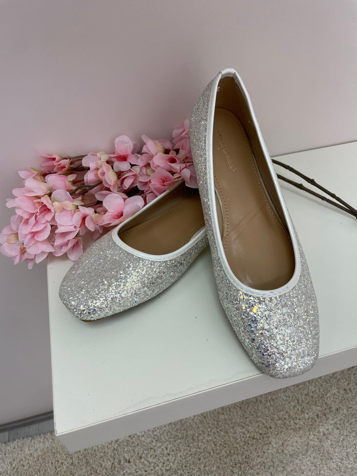 Silver glitter slip on ballerina shoes