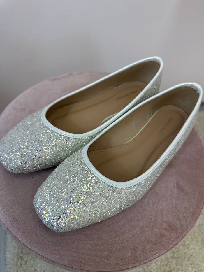 Silver glitter slip on ballerina shoes