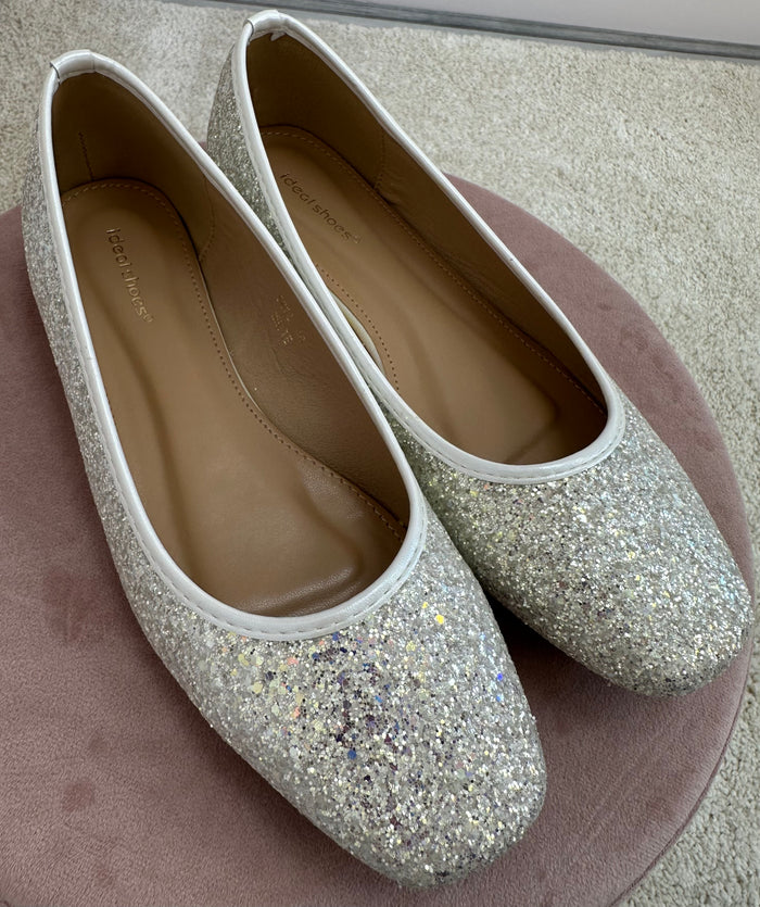 Silver glitter slip on ballerina shoes