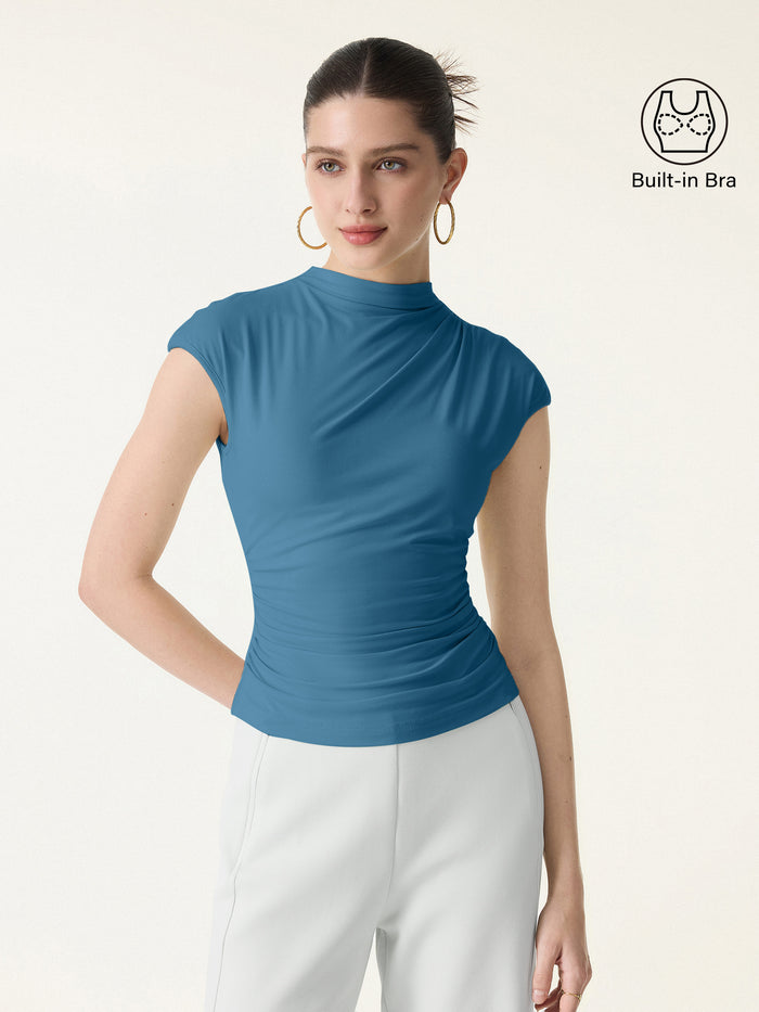 OGLmove SkinKiss Mockneck Ruched Cropped Bra Top Dark Marine XS
