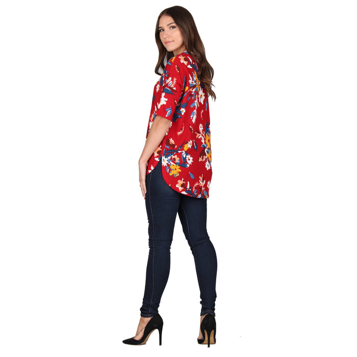 ¾ Sleeve Printed Waffle Knit Tunic