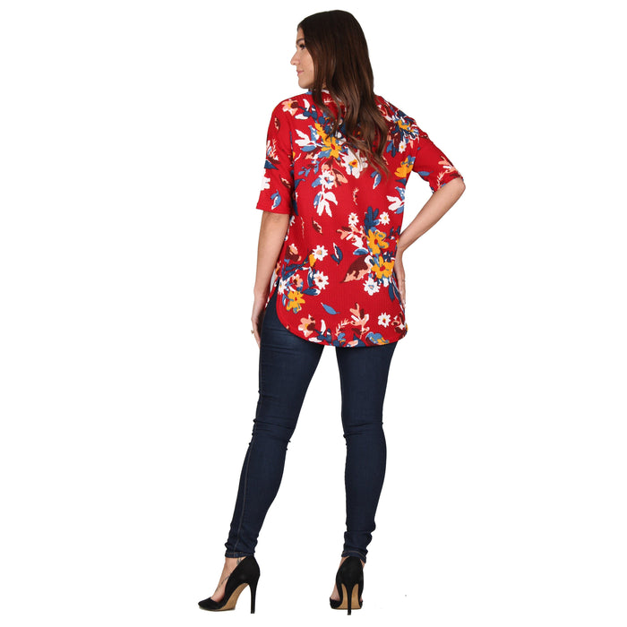 ¾ Sleeve Printed Waffle Knit Tunic