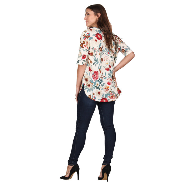 ¾ Sleeve Printed Waffle Knit Tunic