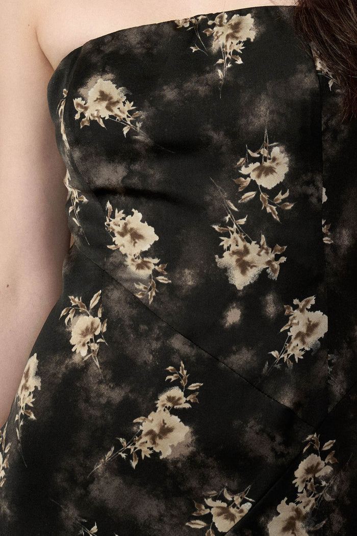 Slow Dance Floral Satin Strapless Maxi Dress - ShopPromesa