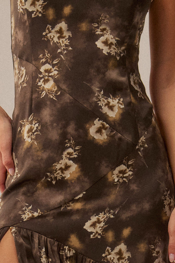 Slow Dance Floral Satin Strapless Maxi Dress - ShopPromesa