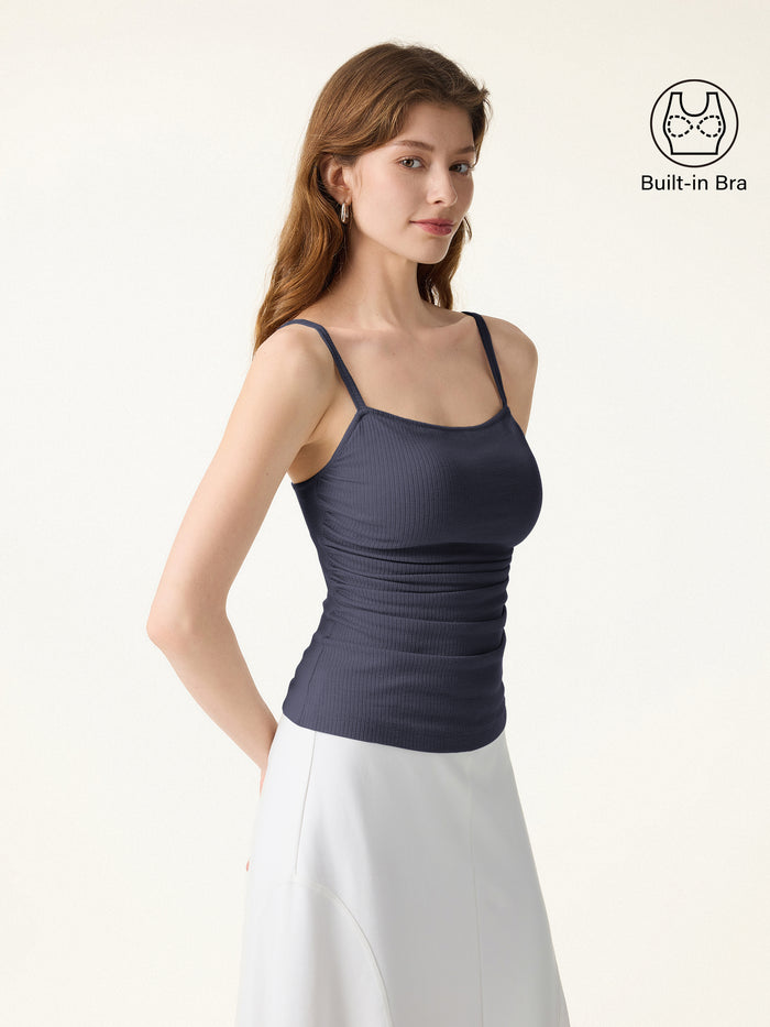 OGLmove Soft Textured Adjustable Spaghetti Bra Tank Universe Navy XS