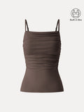 OGLmove Soft Textured Adjustable Spaghetti Bra Tank Dark Brunette Brown XS