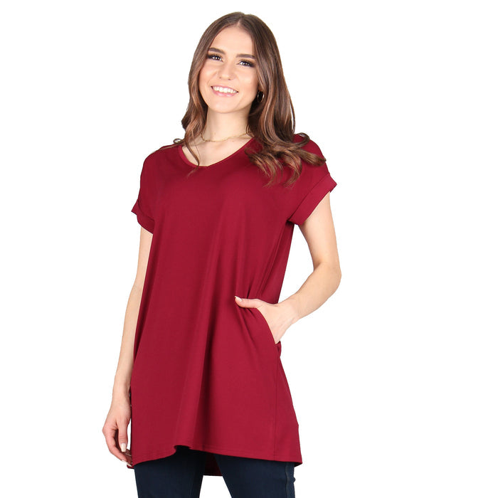 Solid Short Sleeve Pocket Tunic