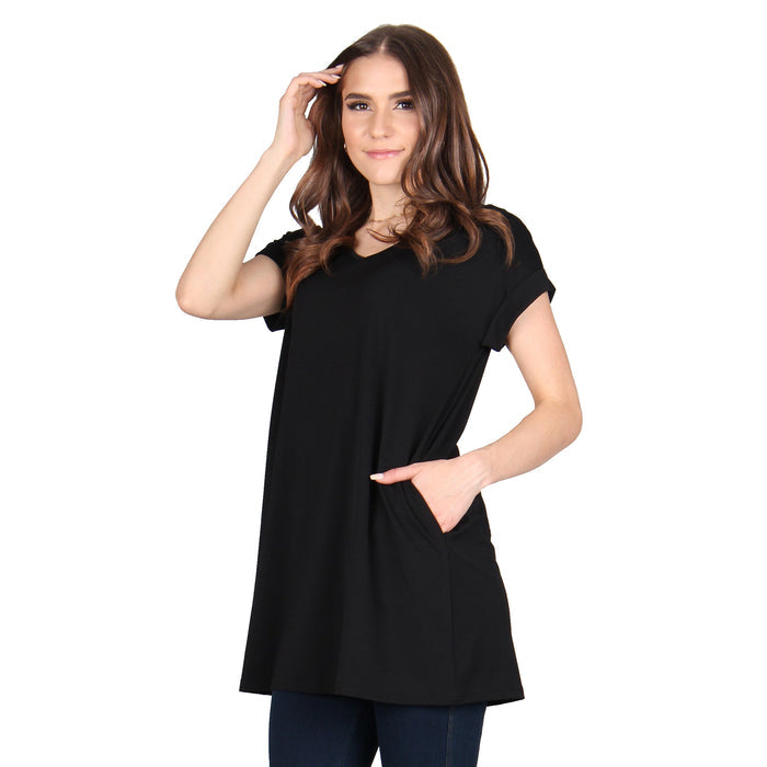 Solid Short Sleeve Pocket Tunic