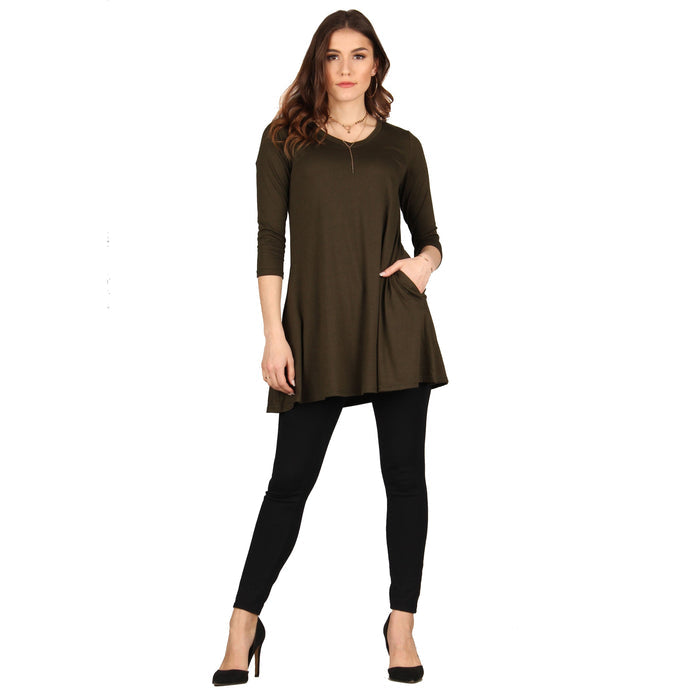 Solid V-Neck 3/4 Sleeve Tunic
