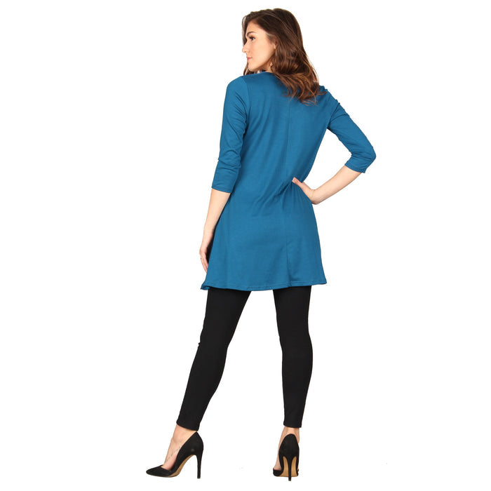 Solid V-Neck 3/4 Sleeve Tunic