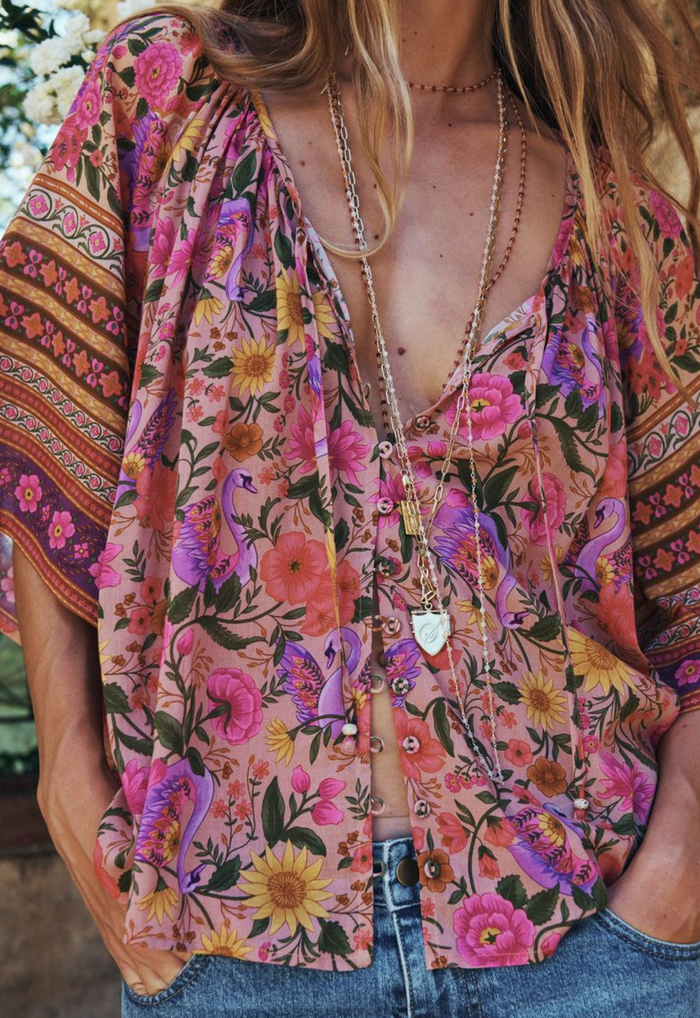 Spell Swan Lake Short Sleeve Blouse - Lilac Rose
