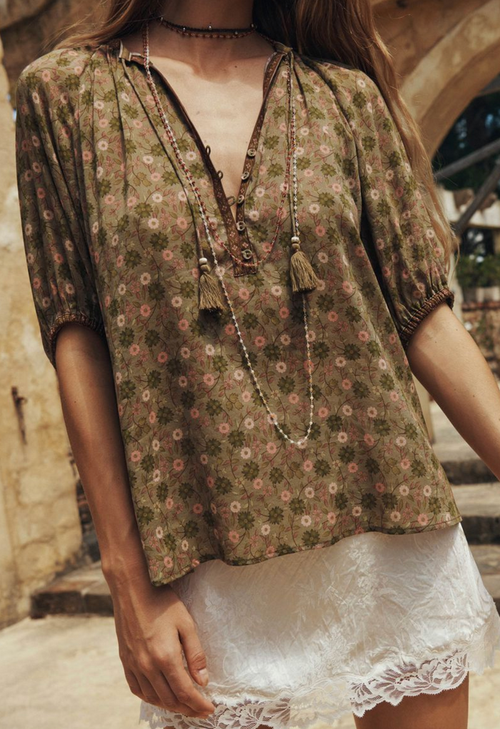 Spell Swan Lake Short Sleeve Blouse - Sage