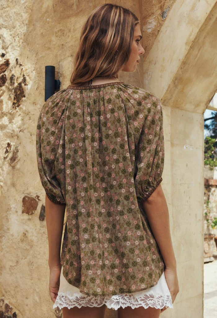 Spell Swan Lake Short Sleeve Blouse - Sage
