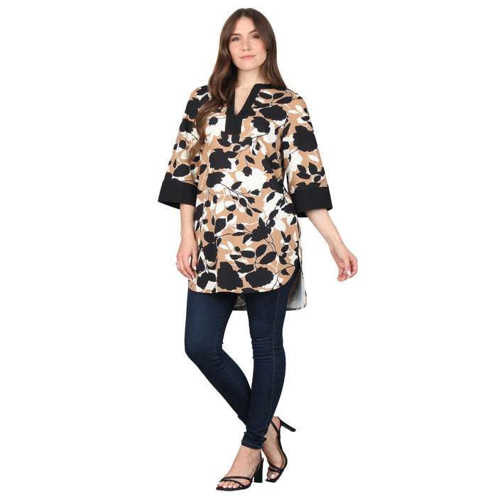 Split V-Neck 3/4 Sleeve Tunic