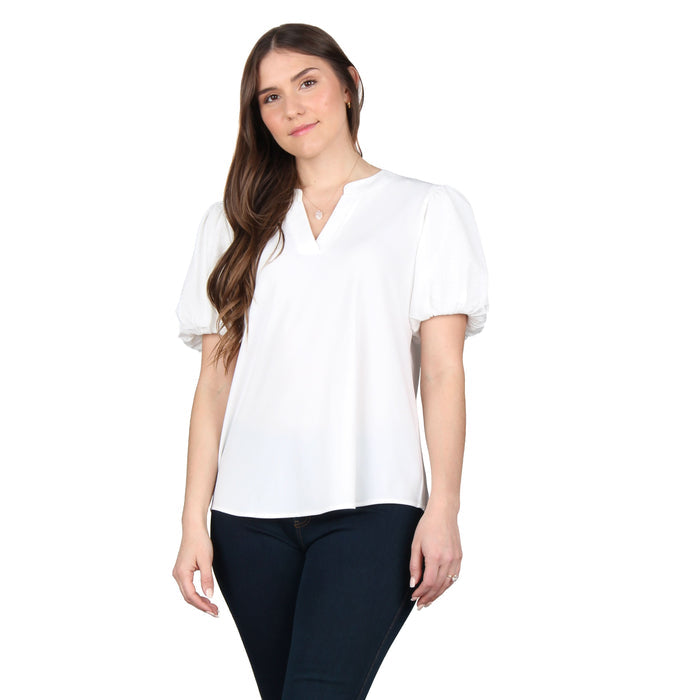 Split V-Neck Puff Sleeve Tunic