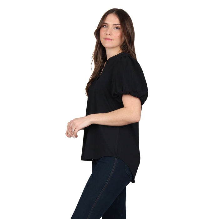 Split V-Neck Puff Sleeve Tunic