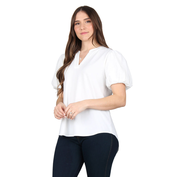 Split V-Neck Puff Sleeve Tunic