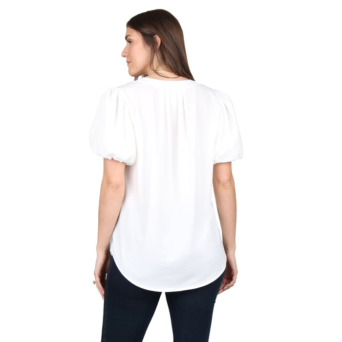 Split V-Neck Puff Sleeve Tunic