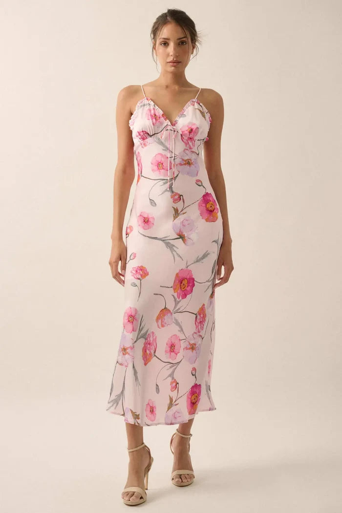 Spring Dream Floral Satin Maxi Slip Dress - ShopPromesa