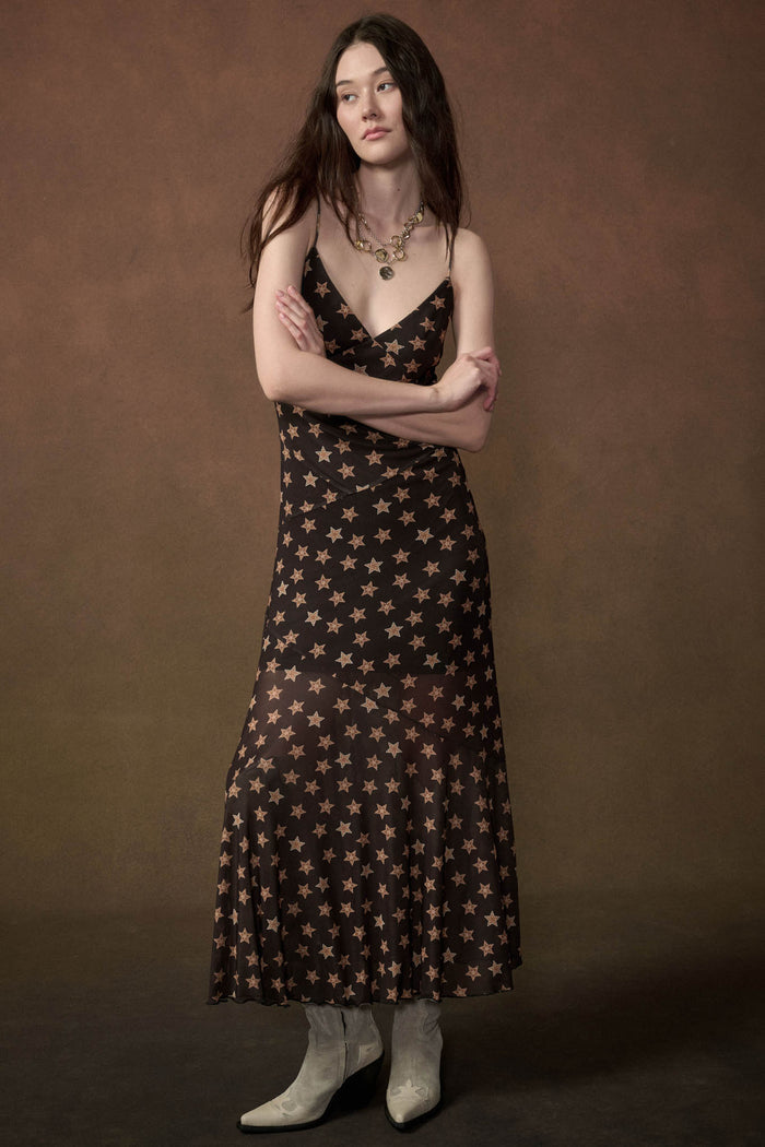 Star Crossed Printed Mesh Maxi Slip Dress - ShopPromesa