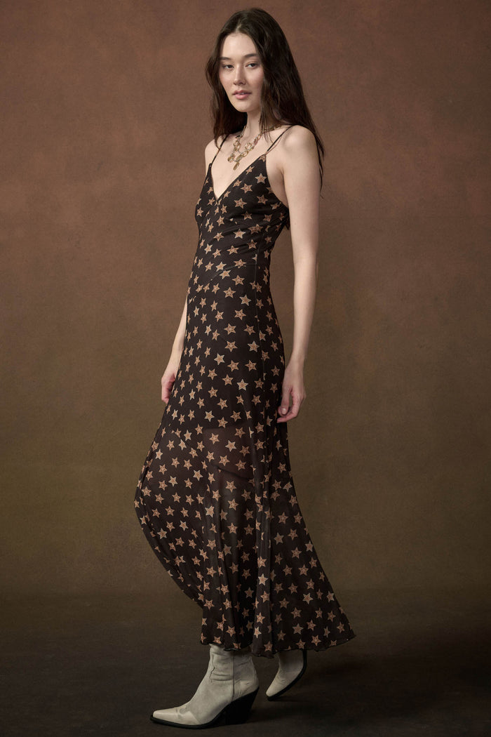 Star Crossed Printed Mesh Maxi Slip Dress - ShopPromesa