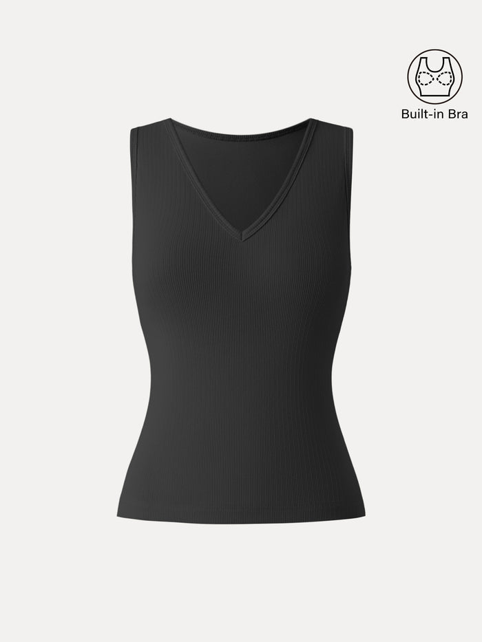 OGLmove Pointelle V-neck Sleeveless Bra Tank Black XS