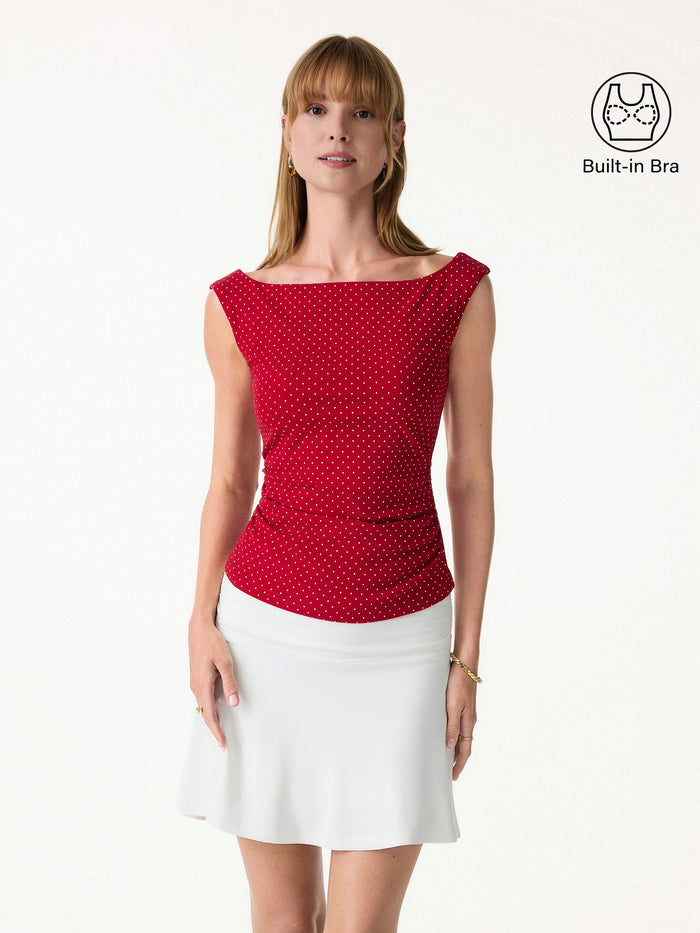 OGLmove Stretch Cotton Polka Dot Boatneck Ruched Bra Top Limited Edition