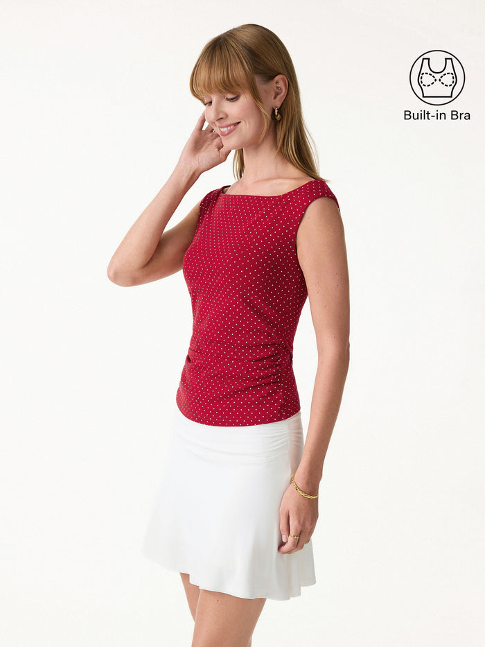 OGLmove Stretch Cotton Polka Dot Boatneck Ruched Bra Top Limited Edition