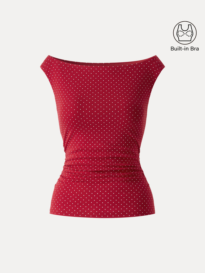 OGLmove Stretch Cotton Polka Dot Boatneck Ruched Bra Top Limited Edition