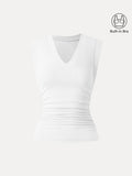 OGLmove Stretch Cotton V-neck Side Ruched Muscle Bra Top White XS