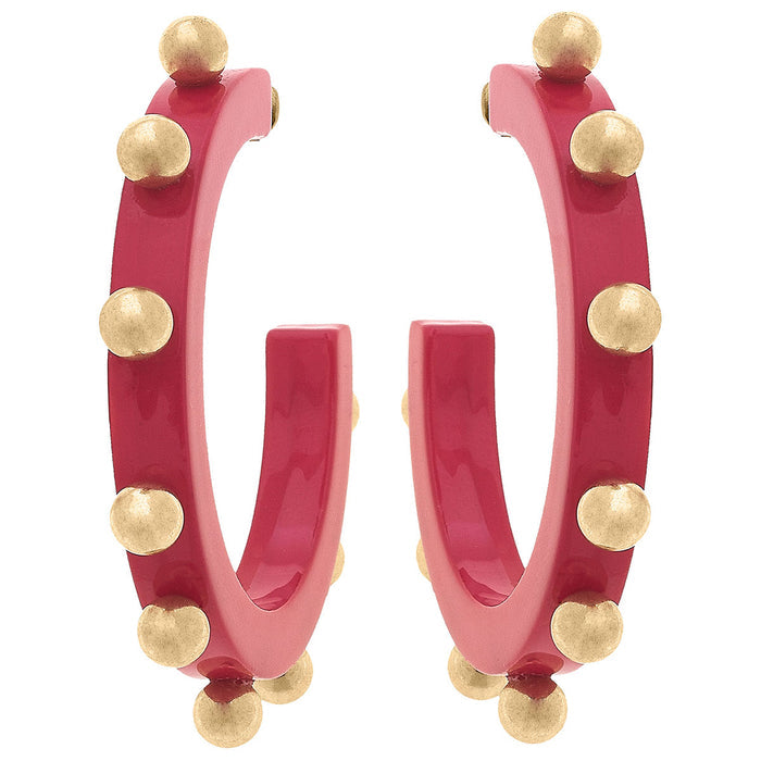 Studded Hoop Earrings - Fuchsia - Greige Goods