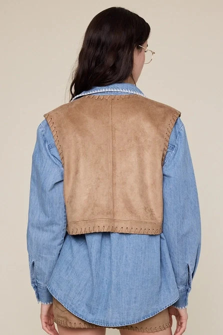 Suede Stitching Point Vest - Greige Goods