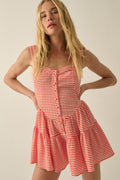 Sugar High Gingham Tiered Ruffle Sweetheart Romper - ShopPromesa