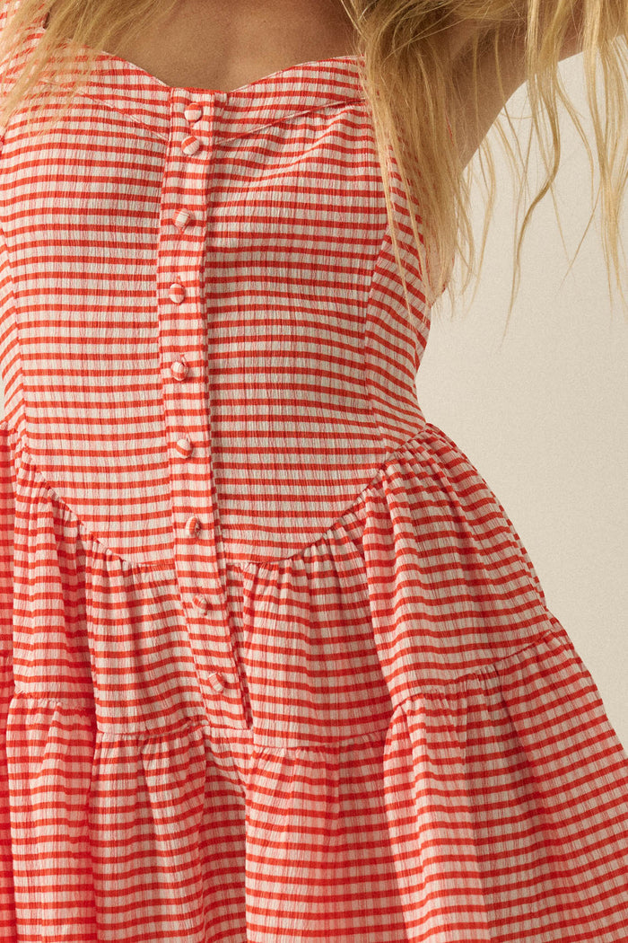 Sugar High Gingham Tiered Ruffle Sweetheart Romper - ShopPromesa