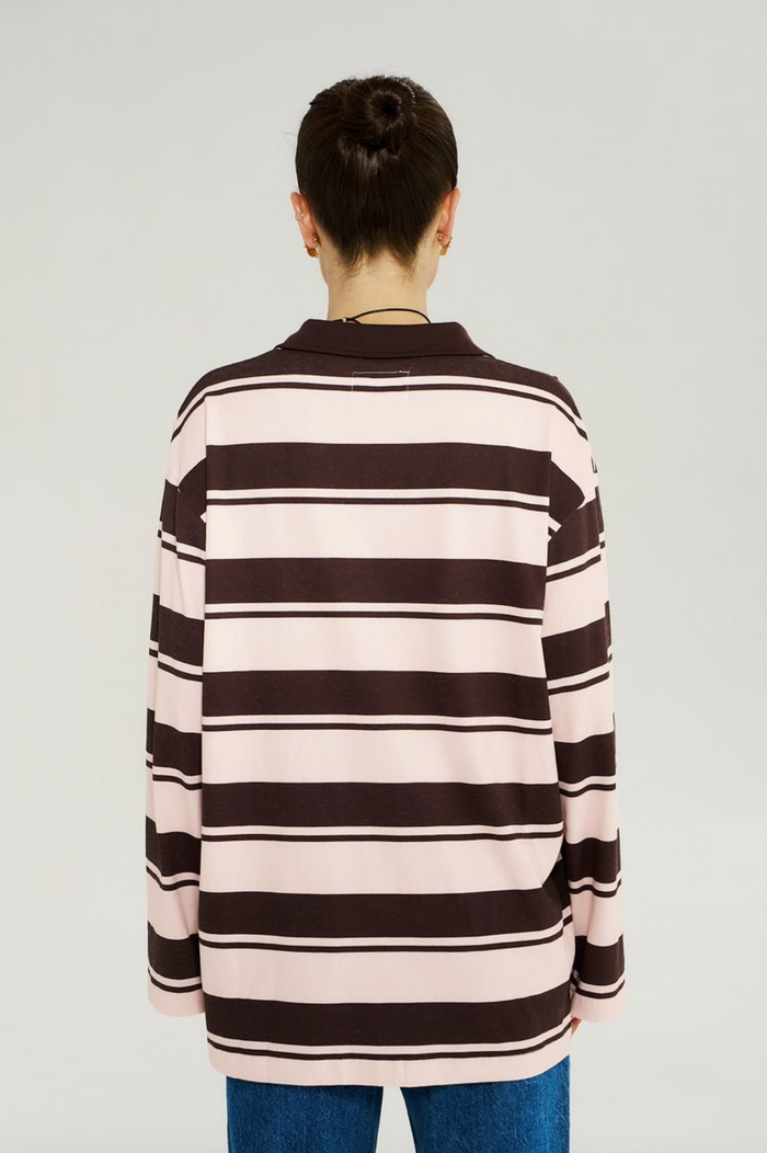 Summi Summi L/S Polo Top - Choc Rose Stripe