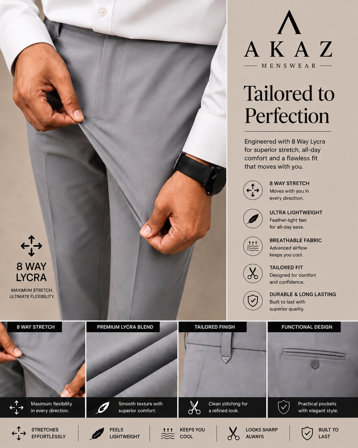 SUPRA 8-Way Stretch Men's Formal Trousers | Premium Comfort Fit Pants